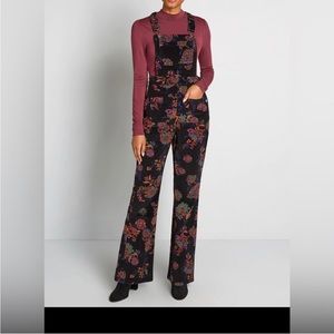 NWT Modcloth "Paisley Makes Perfect" Black Corduroy Purple Orange Green Overalls